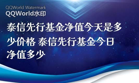 泰信先行基金-泰信先行基金今日净值查询