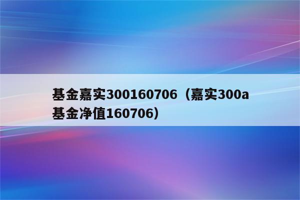 嘉实300基金-嘉实300基金160706今日净值